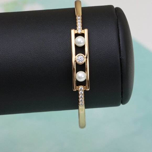 Elegant Rose Gold Bangle with Pearl & CZ Accents, XPBL0450 - Picture 9 of 12